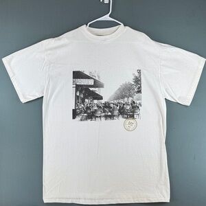 Vintage 90s Classic White Graphic Café Print T‑Shirt
